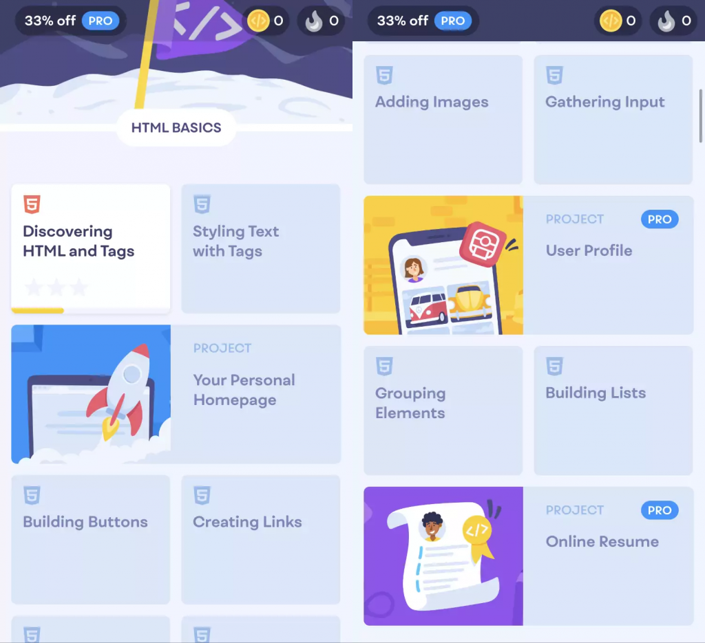 The home screen for the Mimo app.