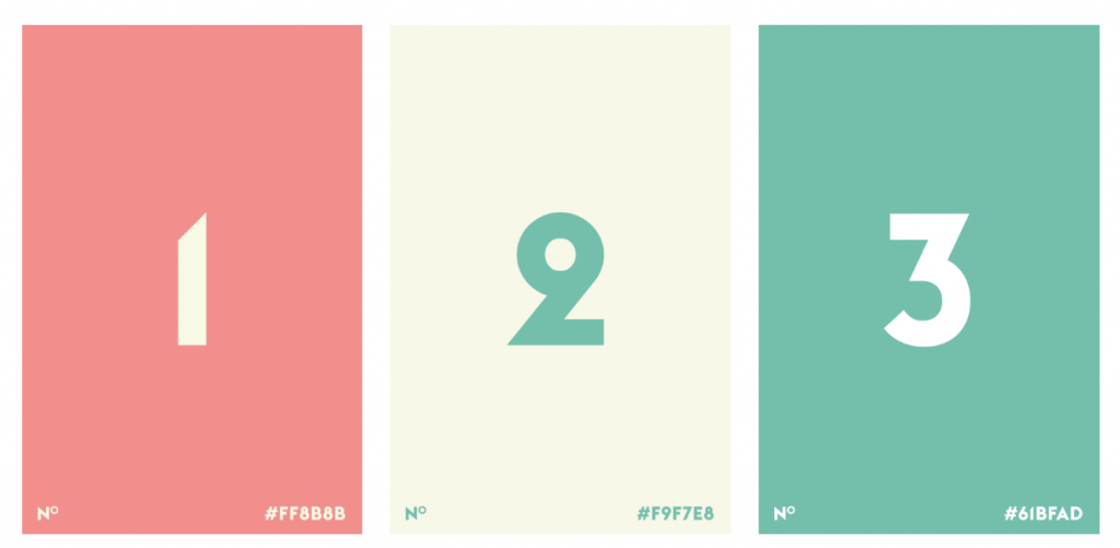 A sample of three example website colours from the site 'Color Claim'