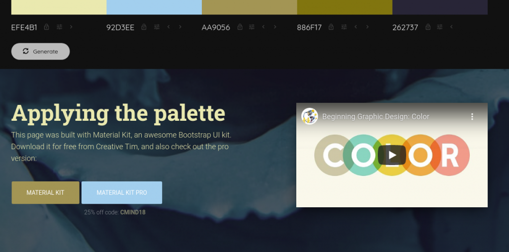 A screenshot of the 'Colormind' website.